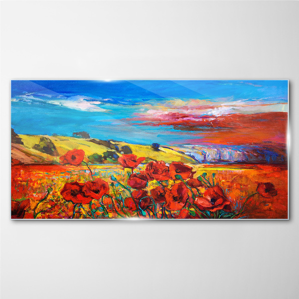 Glasbild Blumenfelder in der Sommersonne