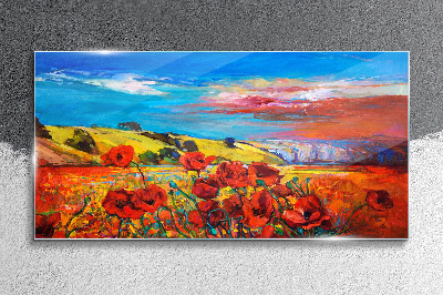 Glasbild Blumenfelder in der Sommersonne