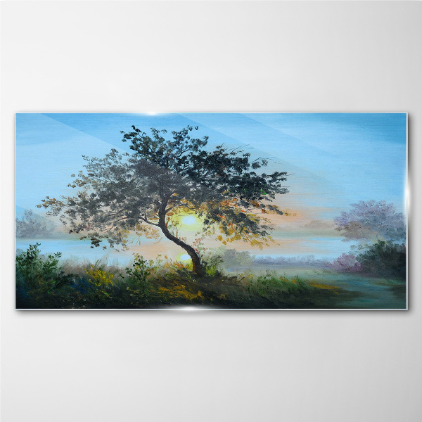 Glasbild Sonnenuntergang über dem See