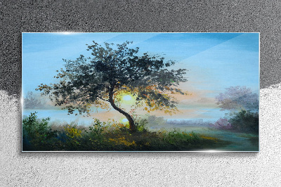 Glasbild Sonnenuntergang über dem See