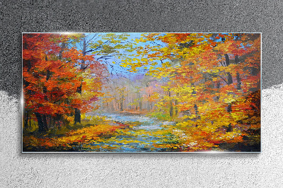 Glasbild Herbstlandschaft im Wald