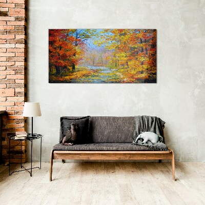 Glasbild Herbstlandschaft im Wald