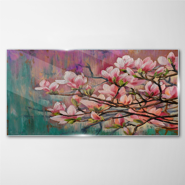 Foto glasbild Magnolienblüten vor dem Hintergrund des Frühlings