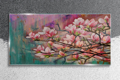 Foto glasbild Magnolienblüten vor dem Hintergrund des Frühlings