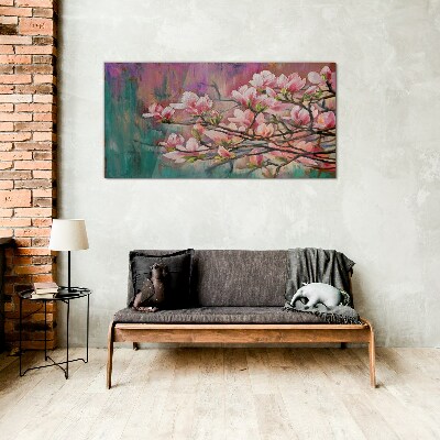 Foto glasbild Magnolienblüten vor dem Hintergrund des Frühlings