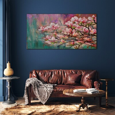 Foto glasbild Magnolienblüten vor dem Hintergrund des Frühlings