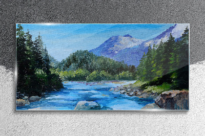 Glasbild Berge Wald Fluss Natur