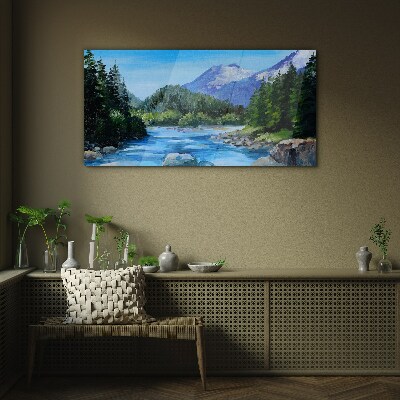 Glasbild Berglandschaft mit Fluss