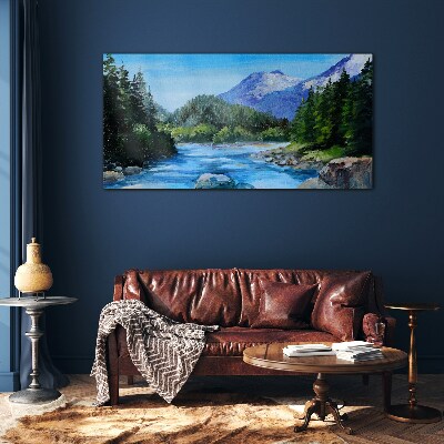 Glasbild Berglandschaft mit Fluss