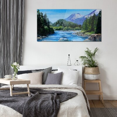 Glasbild Berglandschaft mit Fluss