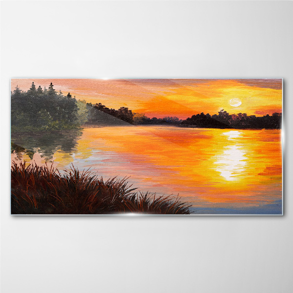 Glasbild Sonnenuntergang über dem See
