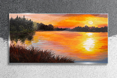 Glasbild Sonnenuntergang über dem See