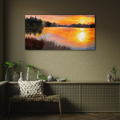 Glasbild Sonnenuntergang über dem See