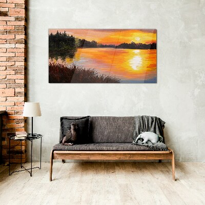 Glasbild Sonnenuntergang über dem See