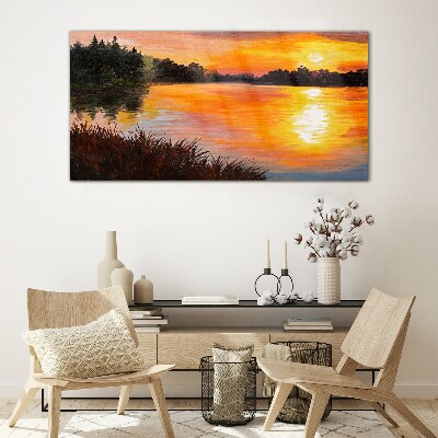 Glasbild Sonnenuntergang über dem See