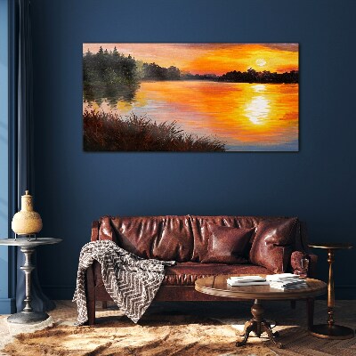 Glasbild Sonnenuntergang über dem See