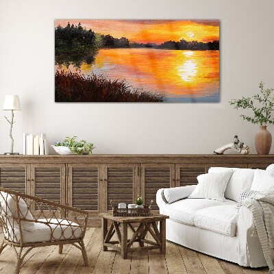 Glasbild Sonnenuntergang über dem See