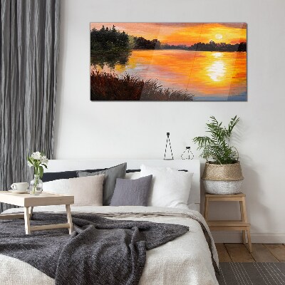 Glasbild Sonnenuntergang über dem See