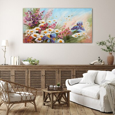 Glasbild Frühlingsblumenstrauß in der Sonne