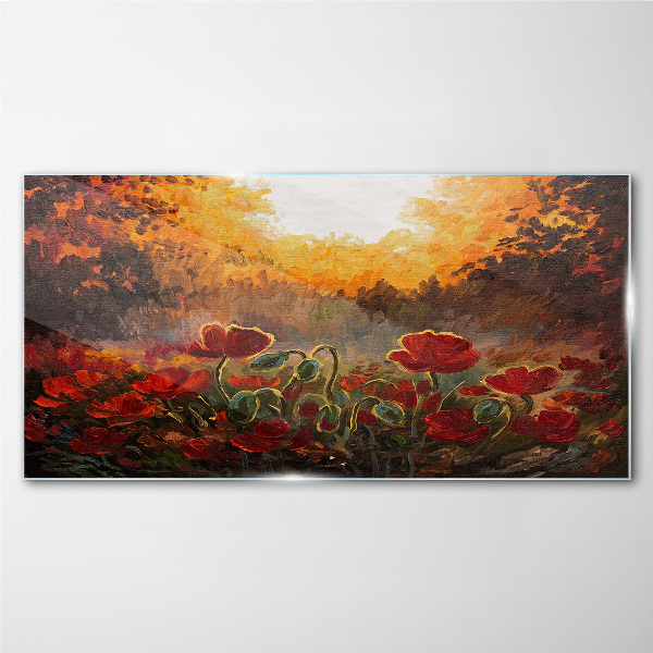 Foto auf glas Goldene Mohnblumen im Morgenlicht