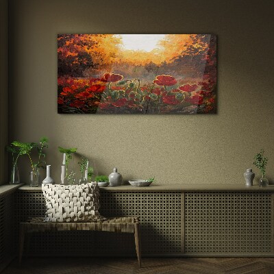 Foto auf glas Goldene Mohnblumen im Morgenlicht