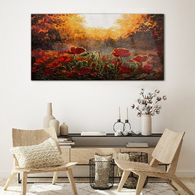 Foto auf glas Goldene Mohnblumen im Morgenlicht