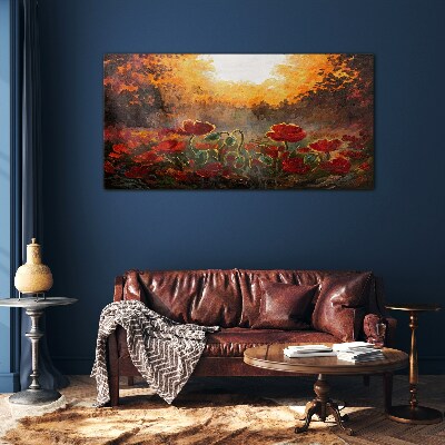 Foto auf glas Goldene Mohnblumen im Morgenlicht