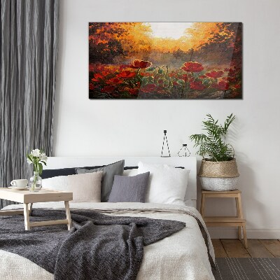 Foto auf glas Goldene Mohnblumen im Morgenlicht