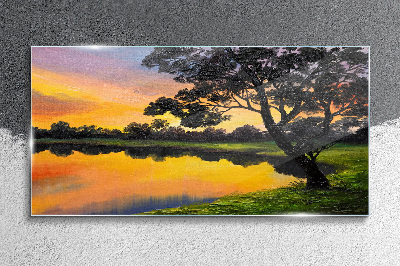 Glasbild Sonnenuntergang über dem See