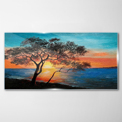Glasbild Sonnenuntergang über dem See