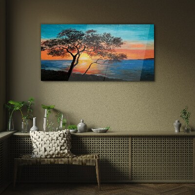 Glasbild Sonnenuntergang über dem See
