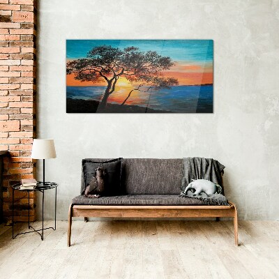 Glasbild Sonnenuntergang über dem See