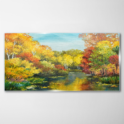 Bild auf glas drucken Goldener Herbst am See