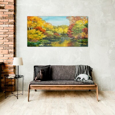 Bild auf glas drucken Goldener Herbst am See