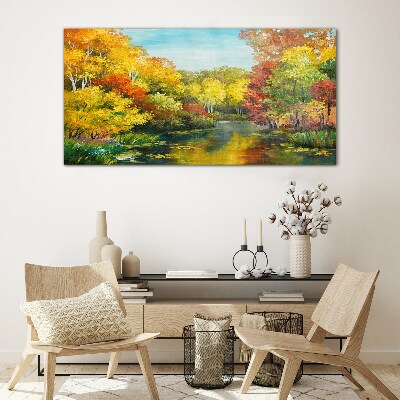 Bild auf glas drucken Goldener Herbst am See