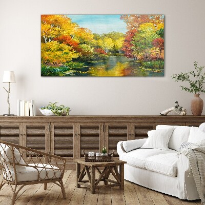 Bild auf glas drucken Goldener Herbst am See