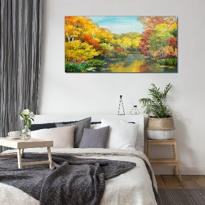 Bild auf glas drucken Goldener Herbst am See