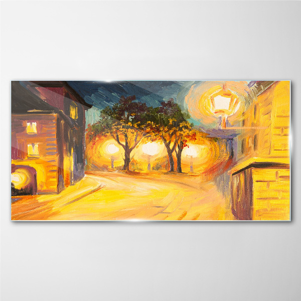 Glasbild Goldener Abend in der Stadt