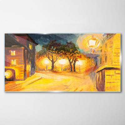Glasbild Goldener Abend in der Stadt