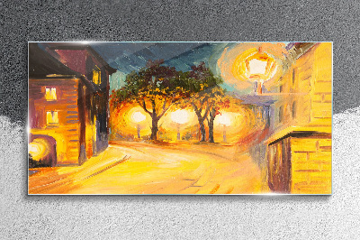 Glasbild Goldener Abend in der Stadt