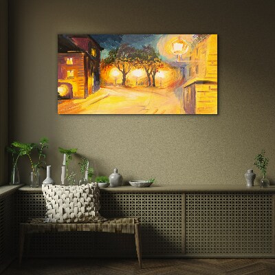 Glasbild Goldener Abend in der Stadt