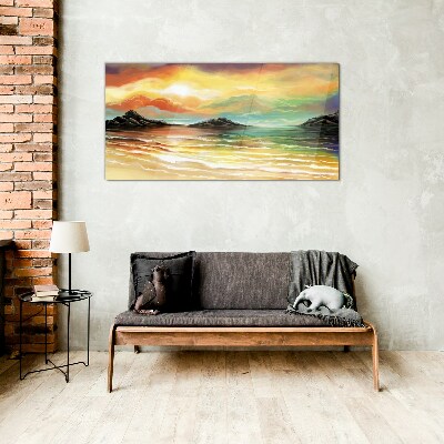 Glasbild Ein friedlicher Sonnenuntergang über dem Meer