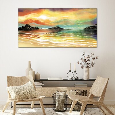 Glasbild Ein friedlicher Sonnenuntergang über dem Meer