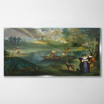 Glas bild Eine Szene am Wasser mit Fischern