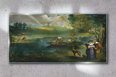 Glas bild Eine Szene am Wasser mit Fischern
