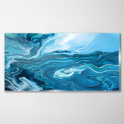 Glasbild Meereswellen in Blautönen