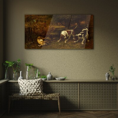 Glasbild Hunde im Wald