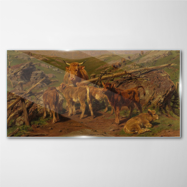 Glasbild Idyllische Landschaft mit Vieh