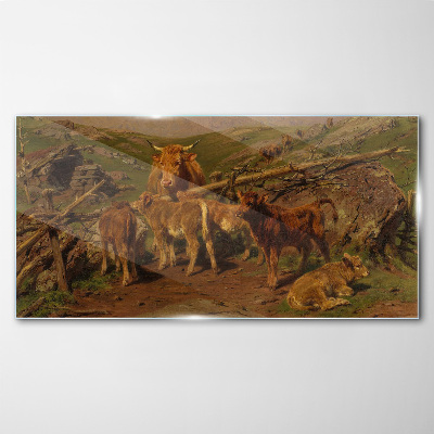 Glasbild Idyllische Landschaft mit Vieh