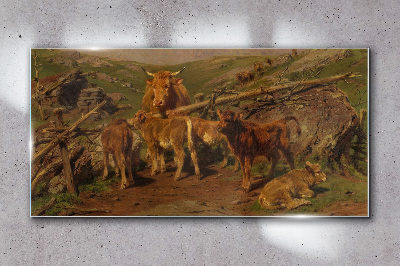 Glasbild Idyllische Landschaft mit Vieh